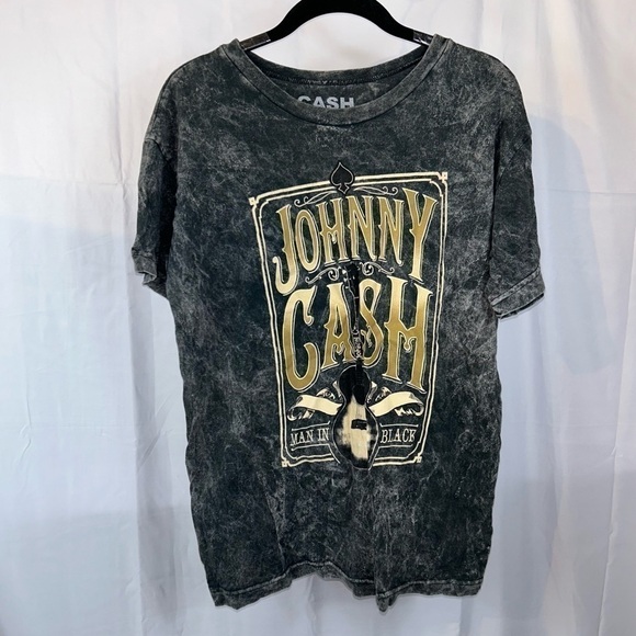 Johnny Cash Shirt Short Sleeve Graphic Acid Wash Band Tee Crewneck Pullover Top - Picture 2 of 8
